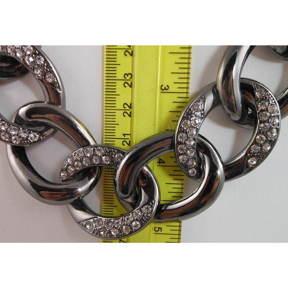 Premier Designs Vintage Black Silver Gunmetal Rhinestone Choker Necklace Chain - Picture 3 of 5